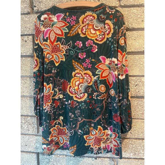 Johnny Was Floral Print Long Sleeve Top S Green Multicolor Boho Style Lightweigh - Picture 6 of 7